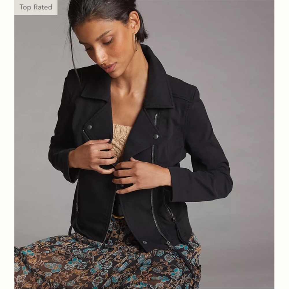 Marrakech Anthropologie Black Motorcycle Jacket Cotton-Spandex Sz Small
